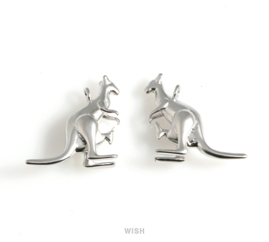 Kangaroo Pendants in Matte Rhodium, Solid Kangaroo Charm / MMRH-531-P