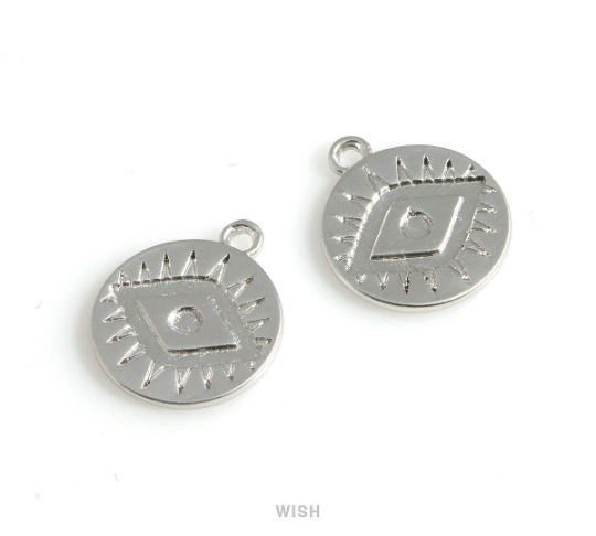 Evil Eye Disc in Matte Rhodium, Evil Eye Coin Charm /MMRH-473-P