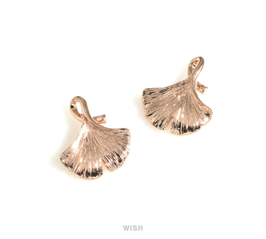 Ginkgo Leaf Pendant in Rose Gold, Textured Ginkgo Leaf Charm / MRG-239-P