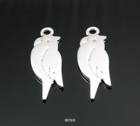 Parrot Pendants in Matte Rhodium, Bird Charms / MMRH-021-P