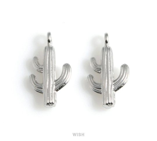 Cactus Pendants in Matte Rhodium, Solid Cactus Charm / MMRH-532-P