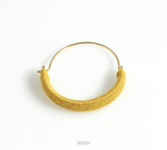 Gold Hoop Earrings and Mustard Cotton Thread Wrapped /FMSG-019-E