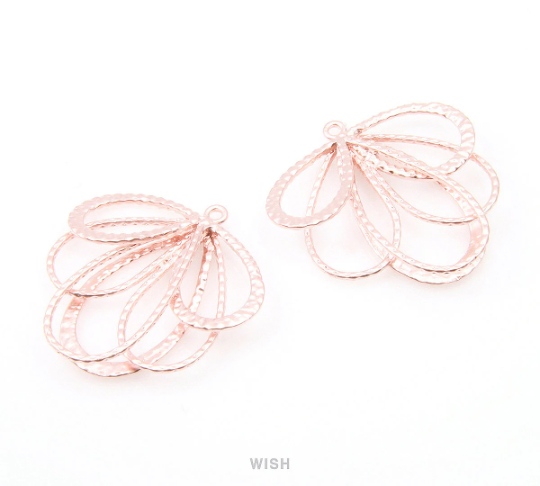 Fanwise Drop Pendants in Matte Rose Gold, Fanwise Teardrop Charms / MMRG-072-P