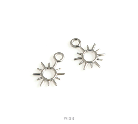 Small Sun Pendants in Matte Rhodium, Dainty Sun Charms / MMRH-624-P2