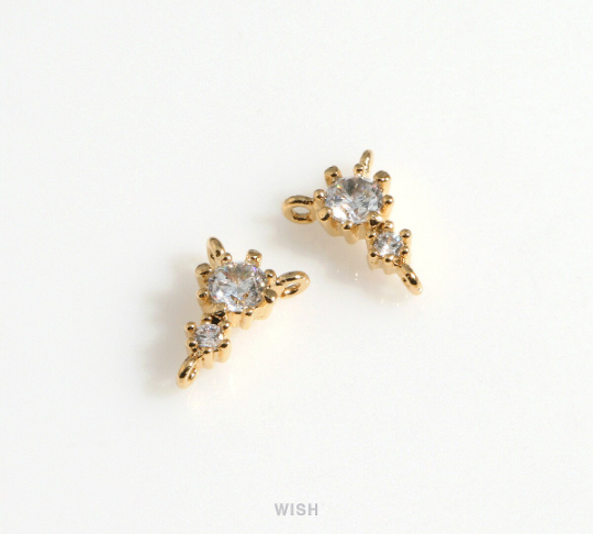 Three loops Cubic Zirconia Connector in Gold, Dainty CZ Charm / CG-092-P (4pcs)