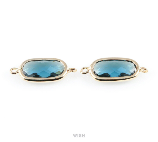 Montana Blue Oval Glass Connector in Gold, Framed Oval Connector / GMBG-035-C