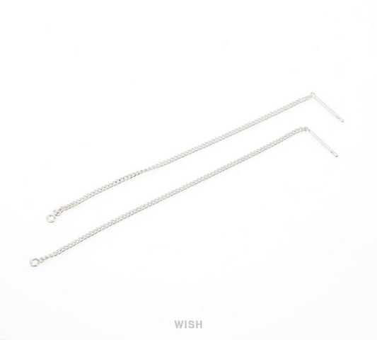 Threader Earrings in Rhodium, Chain Earrings / FRH-015-E (4pcs)