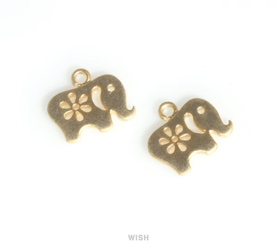 Elephant Pendants in Matte Gold, Elephant Charm / MMG-422-P
