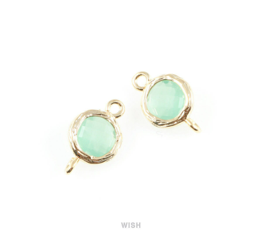 Mint faceted Glass Connector in Gold, Framed Round Glass Bead /GMTG-015-P