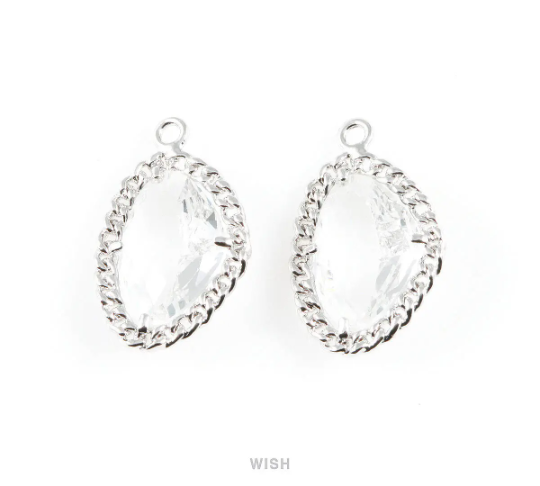 Clear Triangle Shape Pendants in Rhodium, Framed Triangle Charms / GCLRH-034-P