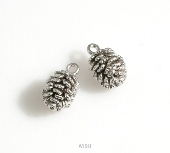 Pinecone Pendant in Matte Rhodium, Pine Cone Charm /MMRH-638-P