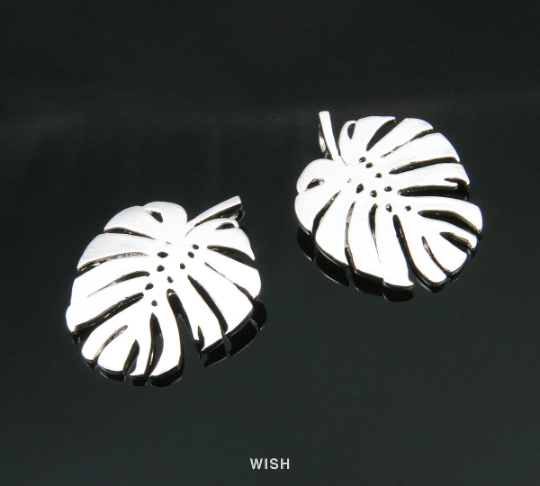 Monstera Leaf Pendants in Matte Rhodium, Monstera Leaf Charm / MMRH-017-P