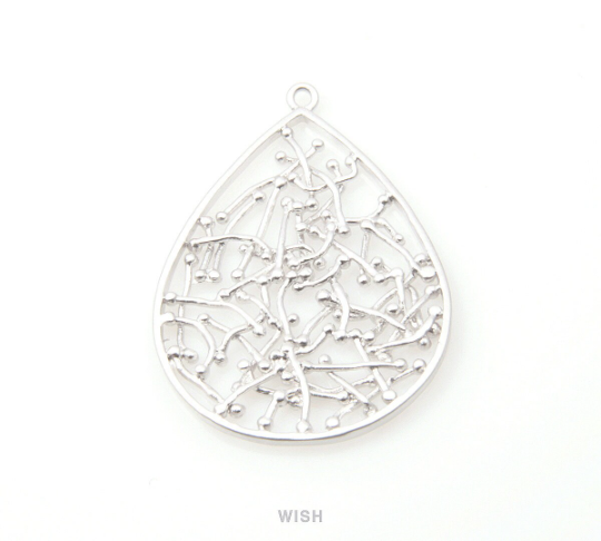 Teardrop Pendants in Matte Rhodium, Ball Pins in Teardrop Charms / MMRH-177-P
