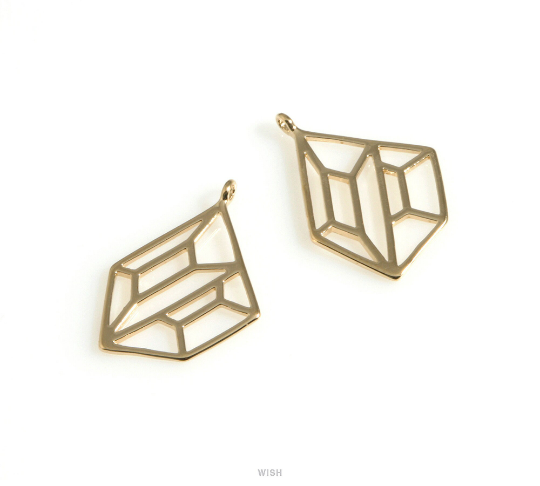 Geometric Pentagon Charm in Gold, Open Pentagon Necklace Pendants /MG-629-P