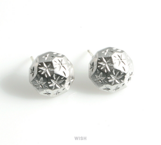 Shining Star Dome Stud Earrings in Matte Rhodium, Shining Star Stud Earrings / MMRH-464-E