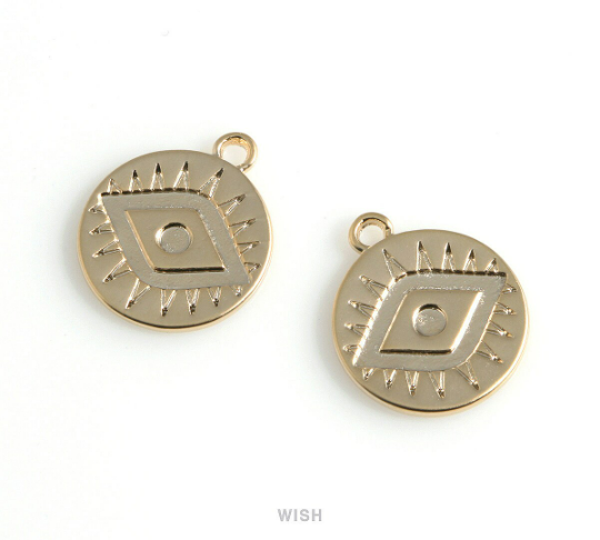 Evil Eye Disc in Matte Gold, Evil Eye Coin Charm / MMG-473-P