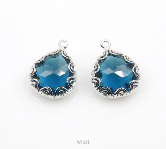 Montana Blue Pear Charm in Gold, Sapphire Pear Framed Glass / SMBG-113-P