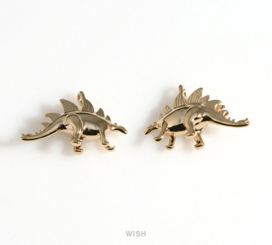Dinosaur Pendants in Shiny Gold, Stegosaurus Charm / MG-560-P2