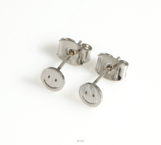 Smile Face Stud Earrings in Matte Rhodium, Smile Face Earrings / MMRH-620-E