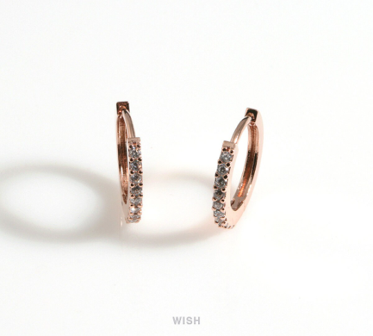 Cubic Zirconia Clip Hoop Earrings in Rose Gold, 10 CZ Hoop Earrings / CRG-083-E