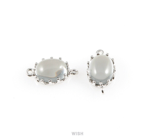 Charcoal Oval Glass Connectors in Rhodium, Framed Glass Gem / GCCRH-020-P