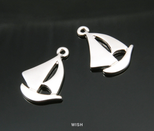 Yacht Pendants in Matte Rhodium, Boat Charms / MMRH-011-P (4pcs)