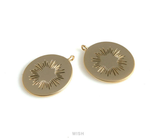 Starburst Disc Pendants in Matte Gold, Starburst Coin Charms / MMG-661-P
