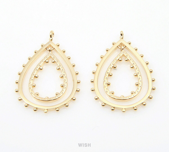 Double Drop Pendants in Gold, Stud Drop Dangle Charms /MG-319-P