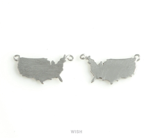 United States Pendants in Matte Rhodium, America Map Charm / MMRH-451-P