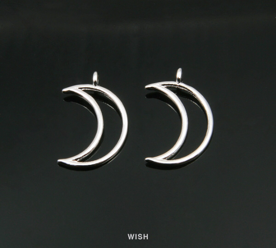 Crescent Outline Pendants in Rhodium, Crescent Charm / MRH-015-P