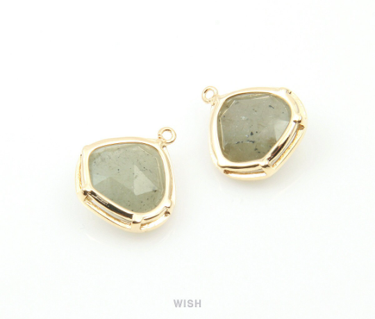 Labradorite Faceted Gemstone Charm in Gold, Framed Pear Gemstone Pendant / SLBG-084-P