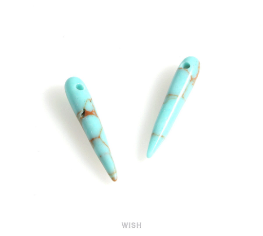 Turquoise Bullet Stone Charm in Gold, Pointy Gemstone Pendant / STQG-118-P