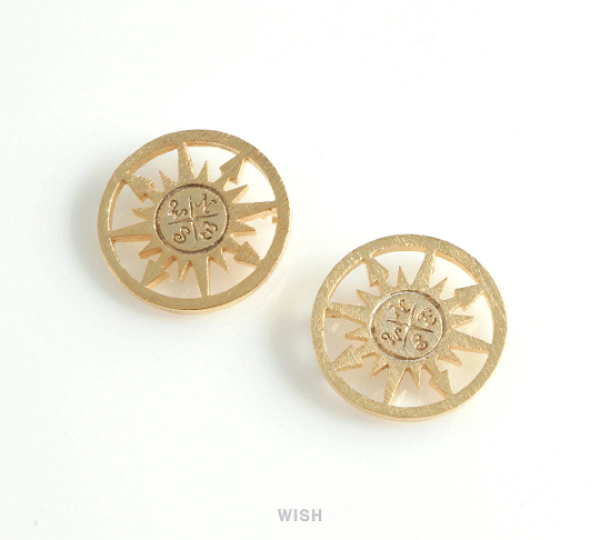 Compass Disc Pendants in Matte Gold, Compass Charm / MMG-431-P
