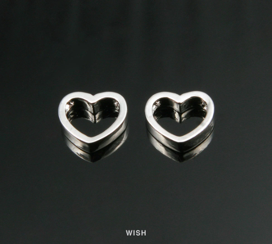 Open Heart Charm in Rhodium, Heart Outline Charm / Silver / MRH-292-P