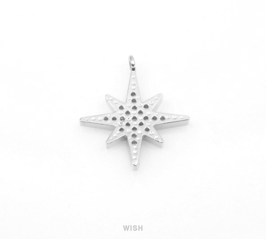North Star Charm with CZ in Rhodium, CZ Polaris Pendant / CRH-043-P