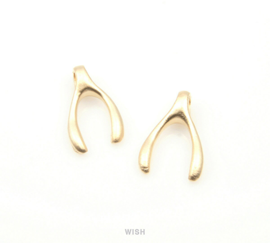 Wishbone Pendant in Matte Gold, Wishbone Charm /MMG-228-P