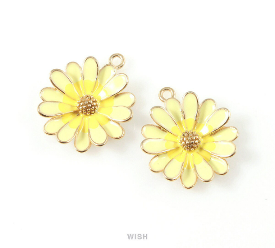 Yellow Daisy Pendants in Gold, Daisy Charm /MYWG-424-P