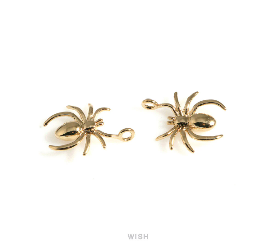 Solid Spider Pendants in Gold, Spider Charms / MG-695-P