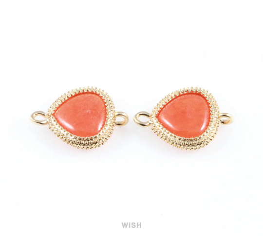 Orange Triangle Gemstone Charms in Matte Gold, Framed Triangle Gemstone Connectors / SAMMG-027-C