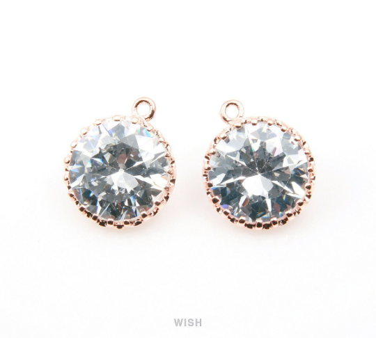 Round Cubic Zirconia Pendants in Rose Gold, Round Cubic Charms / CRG-008-P (Large)