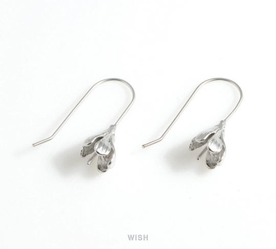 Flower Hook Earrings in Matte Rhodium, Tulip Ear Hooks / MMRH-490-E