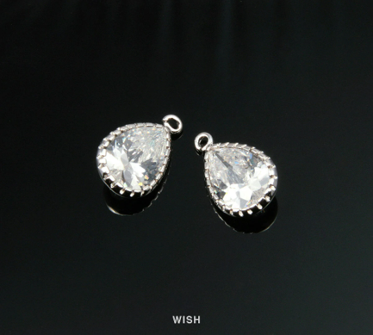 Teardrop Cubic Zirconia Pendants in Rhodium, Cubic Zirconia / CRH-038-P (Small)