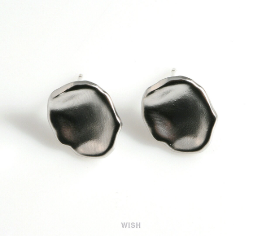 Hammered Concave Stud Earrings in Matte Rhodium, Hammered Concave Ear Studs / MMRH-597-E