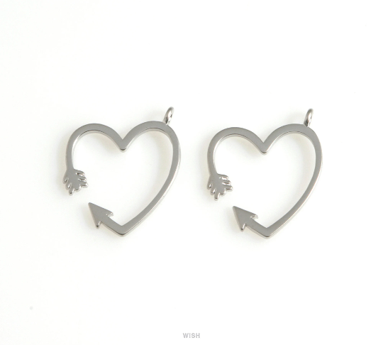 Heart Arrow Pendant in Matte Rhodium, Open Heart Charm / MMRH-626-P