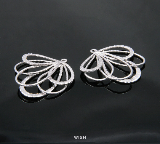 Fanwise Drop Pendants in Matte Rhodium, Fanwise Teardrop Charms /  MMRH-072-P