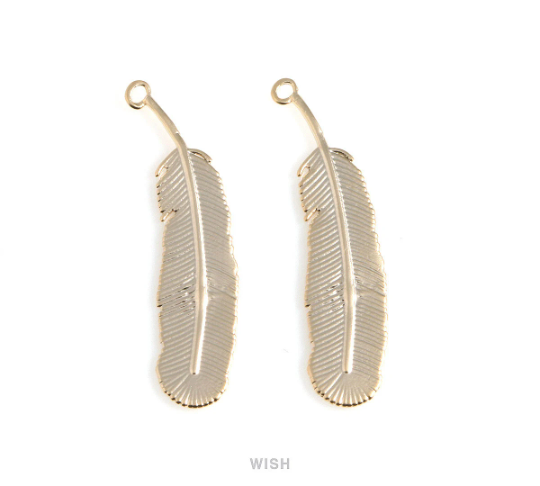 Feather Pendants in Matte Gold, Feather Charm / MMG-525-P