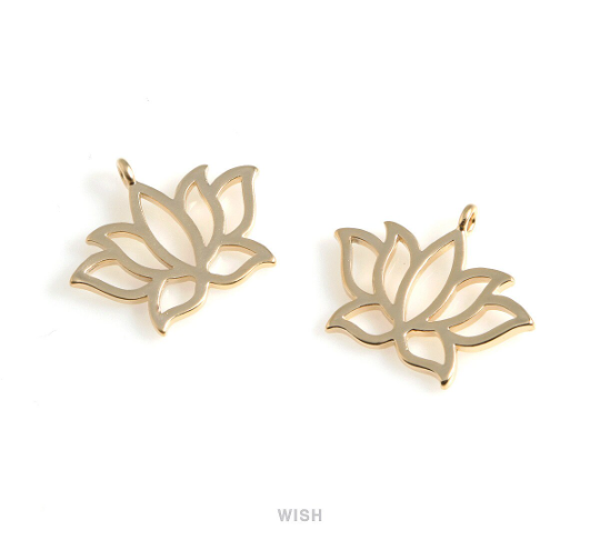 Lotus Flower Pendants in Matte Gold, Lotus Flower Outline Charm / MMG-502-P