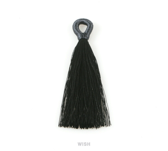 Black Cotton Thread Tassel, Black Tassel Earrings / TBKG-008-T
