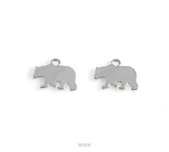 Bear Pendant in Rhodium, Silver Bear Charm / MRH-546-P