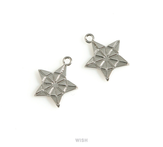 Textured Star Charm in Rhodium, Star Pendant / MMRH-689-P